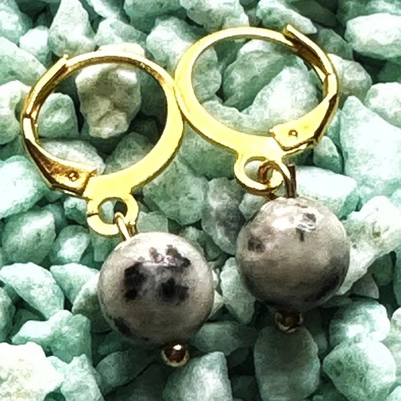 6mm Sesame Jasper spheres dangle dainty drop earrings - Picture 1 of 2